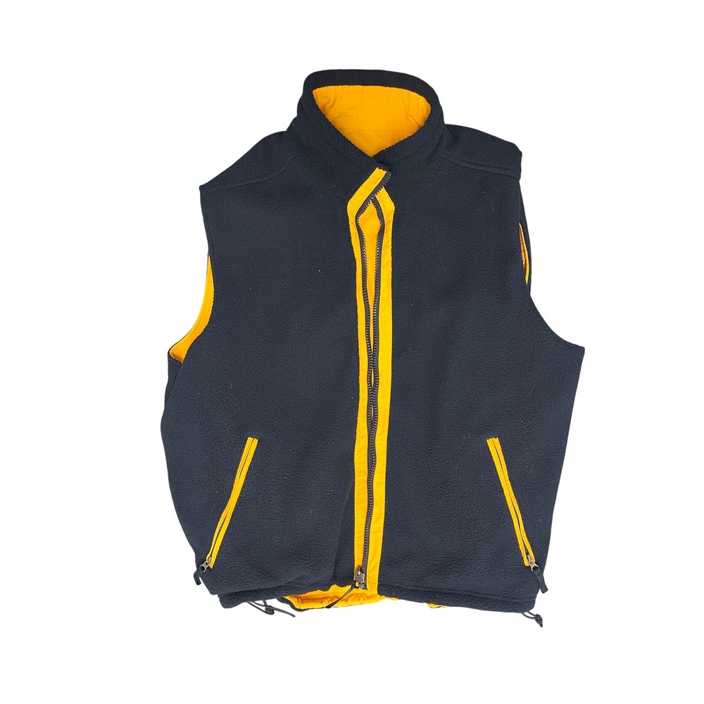 Sonoma Sport Reversible Fleece Nylon Vest Navy Yellow Mens XL Full Zip Pockets